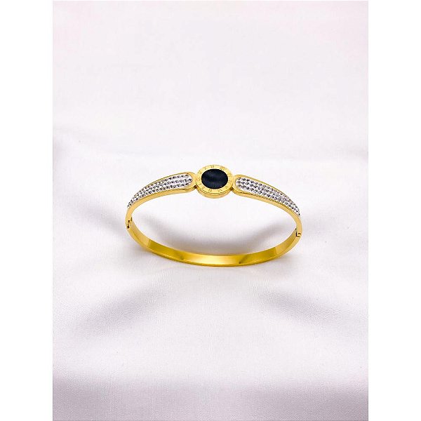 BRACELETE AÇO INOXIDÁVEL ALGARISMOS ROMANOS PRETO - DOURADO