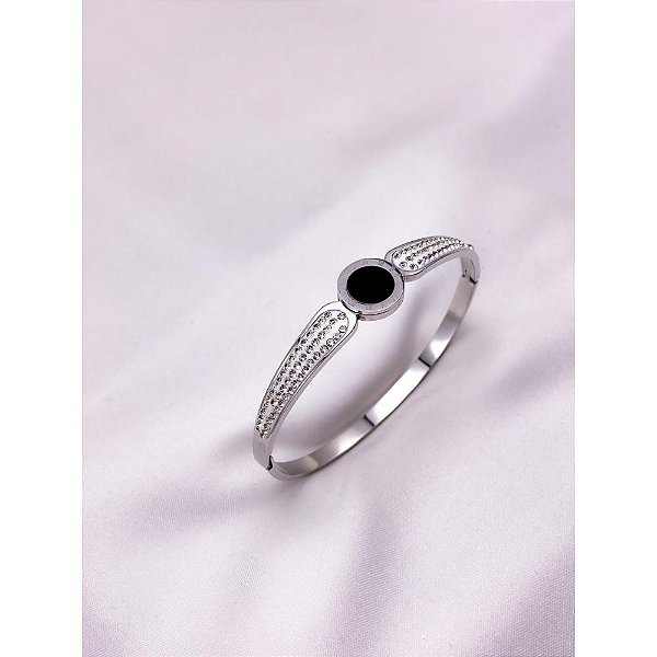 BRACELETE AÇO INOXIDÁVEL ALGARISMOS ROMANOS PRETO - PRATEADO