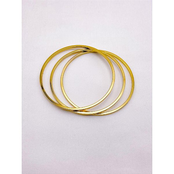 KIT 3 PULSEIRAS AÇO INOXIDÁVEL LISA QUADRADA - DOURADA