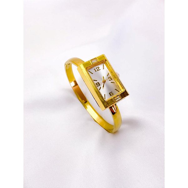 BRACELETE RELÓGIO AÇO INOXIDÁVEL  FUNDO BRANCO - DOURADO