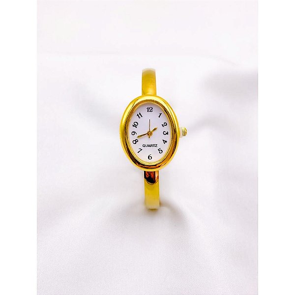 BRACELETE RELÓGIO AÇO INOXIDÁVEL  FUNDO BRANCO - DOURADO