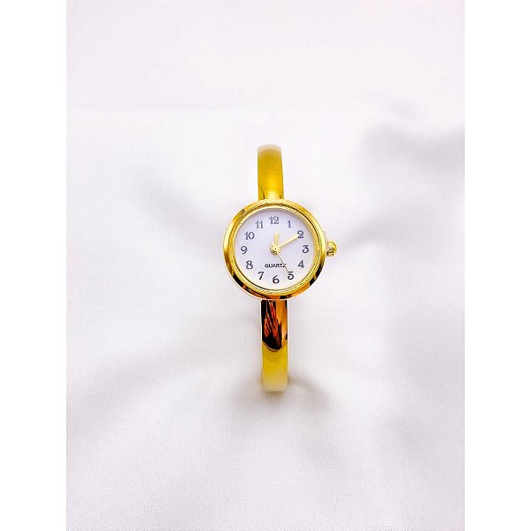 BRACELETE RELÓGIO AÇO INOXIDÁVEL  FUNDO BRANCO - DOURADO
