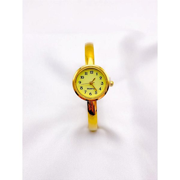 BRACELETE RELÓGIO AÇO INOXIDÁVEL  FUNDO DOURADO - DOURADO