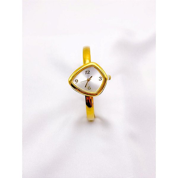 BRACELETE RELÓGIO AÇO INOXIDÁVEL  FUNDO BRANCO - DOURADO