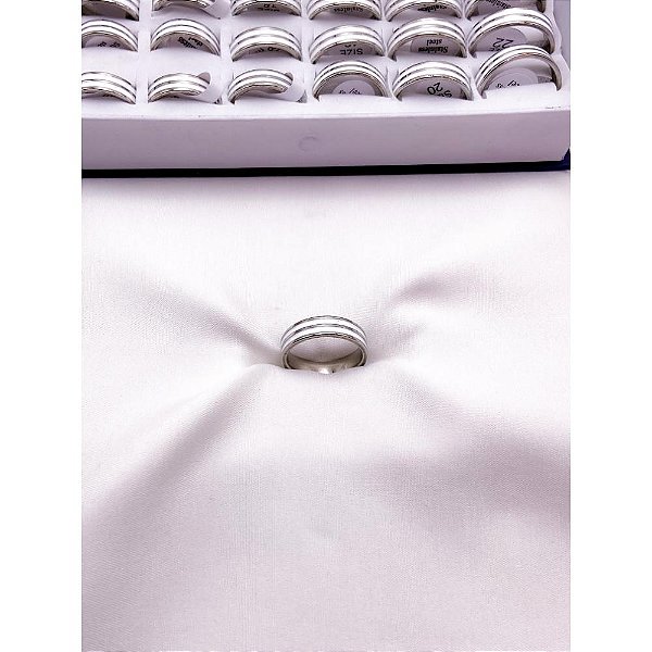 ANEL  AÇO INOXIDÁVEL 2 FILETES BRANCO  6MM  - PRATEADO (UNIDADE)