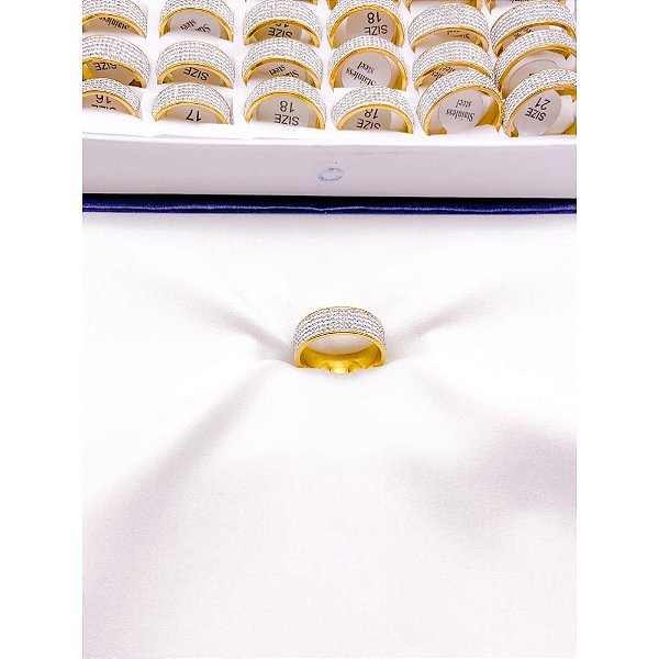 ANEL  AÇO INOXIDÁVEL 5 FIOS CRAVEJADOS 8MM  - DOURADO (UNIDADE)