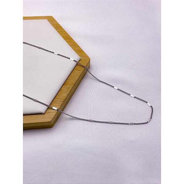 COLAR AÇO INOXIDÁVEL 45CM  ELO ACHATADO - PRATEADA