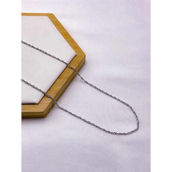 COLAR AÇO INOXIDÁVEL 45CM  ELO TORCIDOS  - PRATEADA