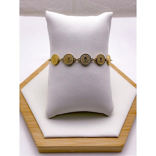 PULSEIRA AÇO INOXIDÁVEL SÃO BENTO - DOURADA
