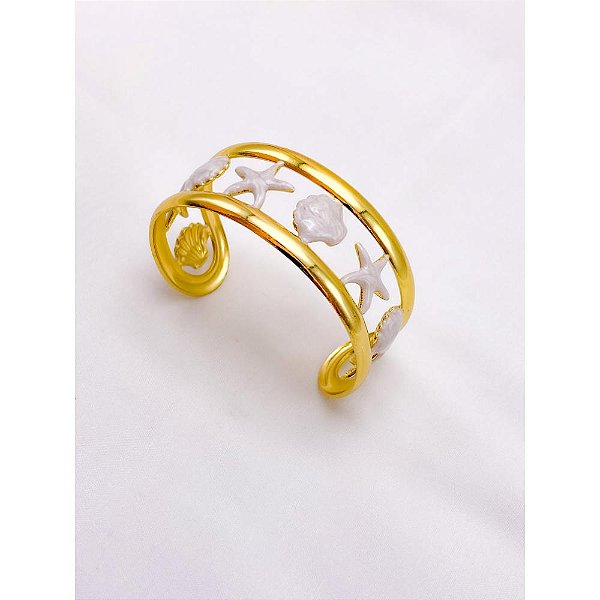 BRACELETE AÇO INOXIDÁVEL ESTRELA DO MAR RESINADO PEROLADO - DOURADO