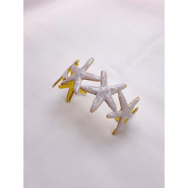 BRACELETE AÇO INOXIDÁVEL ESTRELA DO MAR RESINADO PEROLADO - DOURADO