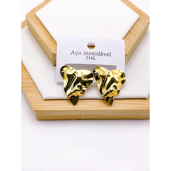 BRINCO AÇO INOXIDÁVEL CORAÇÃO MARTELADO - DOURADO