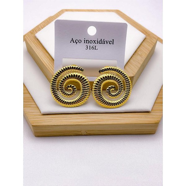 BRINCO AÇO INOXIDÁVEL ESPIRAL COM DETALHES - DOURADO