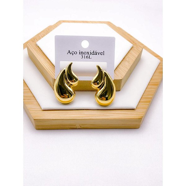 BRINCO AÇO INOXIDÁVEL GOTA DUPLA - DOURADO