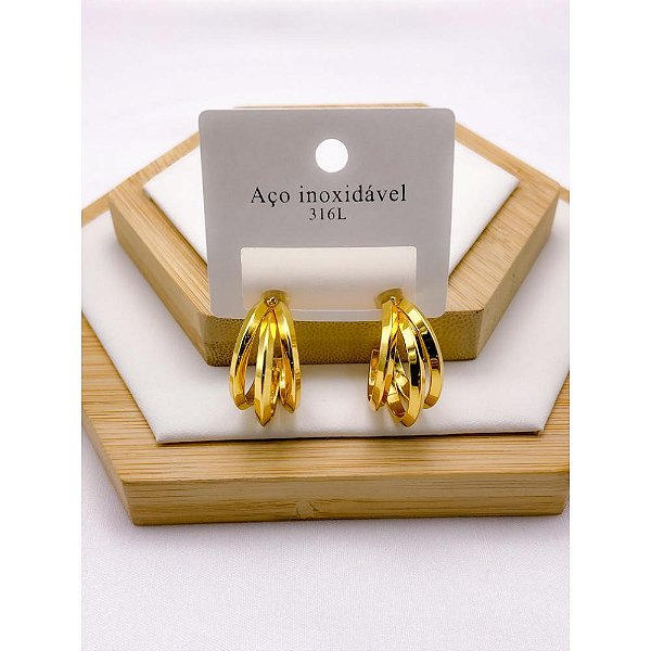 BRINCO AÇO INOXIDÁVEL ARGOLA 3 FIOS - DOURADO