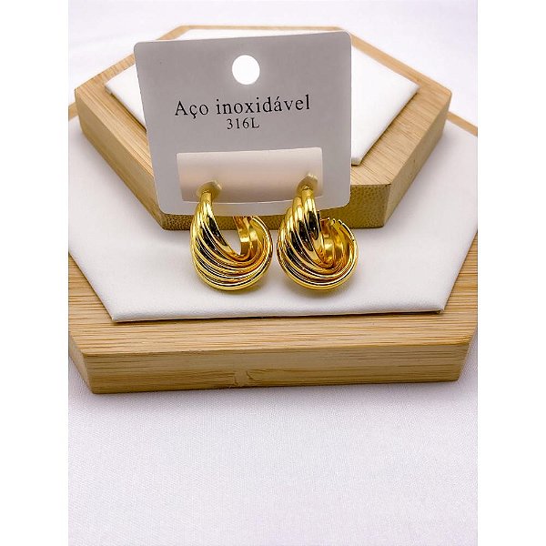 BRINCO AÇO INOXIDÁVEL GEOMETRICO 5 FIOS - DOURADO