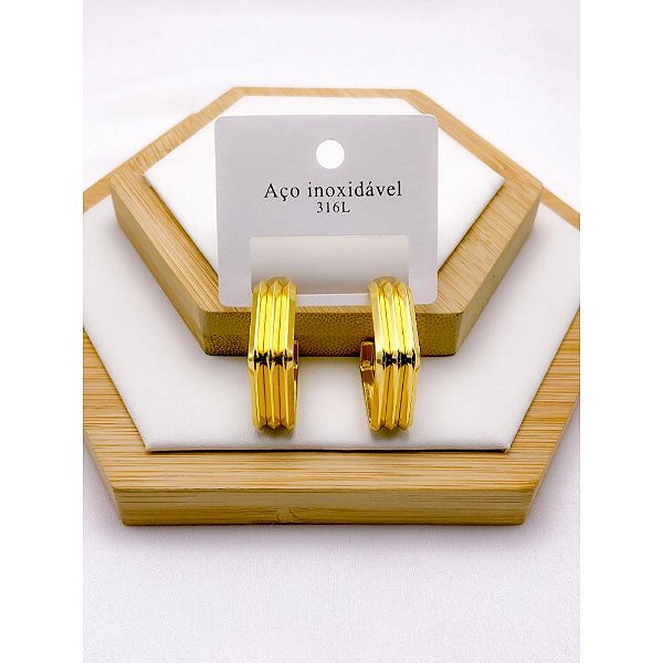 BRINCO AÇO INOXIDÁVEL GEOMETRICO 3 FILETES - DOURADO