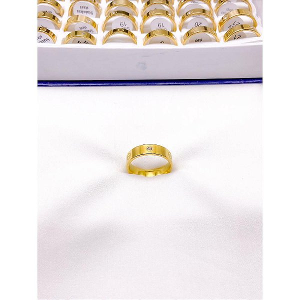 ANEL  AÇO INOXIDÁVEL CARTIER PEDRA CRISTAL  - DOURADO (UNIDADE)