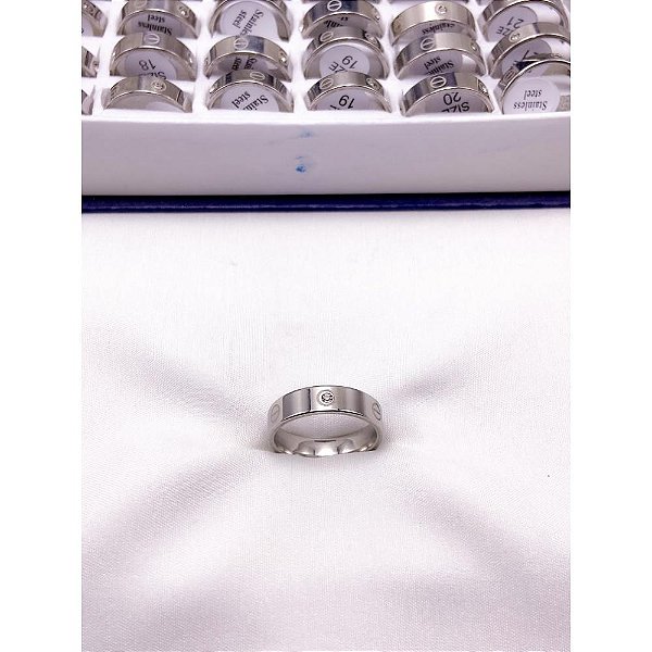 ANEL  AÇO INOXIDÁVEL CARTIER PEDRA CRISTAL  - PRATEADO (UNIDADE)