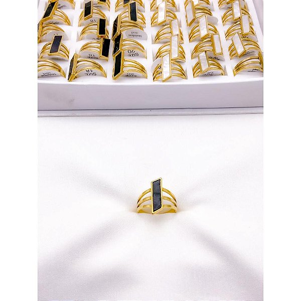 ANEL  AÇO INOXIDÁVEL 3 FIOS PRETO - DOURADO (UNIDADE)