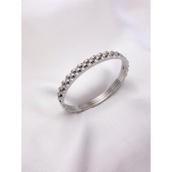 BRACELETE AÇO INOXIDÁVEL COM DETALHES - PRATEADO