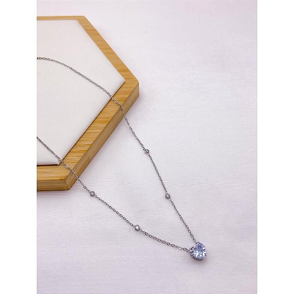 COLAR AÇO INOXIDÁVEL 45CM CORAÇÃO CRISTAL - PRATEADO