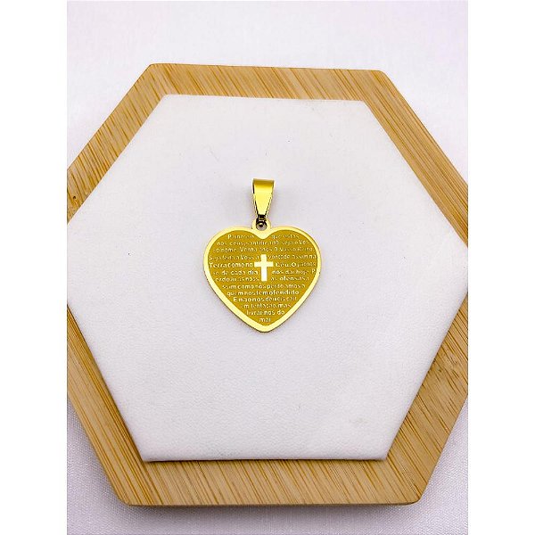 PINGENTE AÇO INOXIDÁVEL CORAÇÃO ORAÇÃO PAI NOSSO 2,4CMX2,4CM - DOURADO