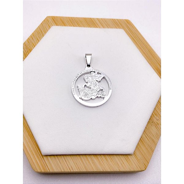PINGENTE AÇO INOXIDÁVEL SÃO JORGE 2,4CMX2,4CM - PRATEADO