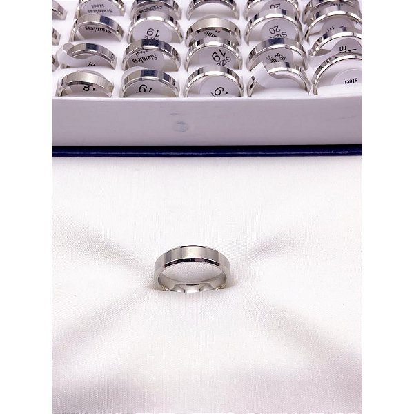 ALIANCA ACO INOXIDAVEL  LISA CHANFRADA 6MM - PRATEADA (UNIDADE)