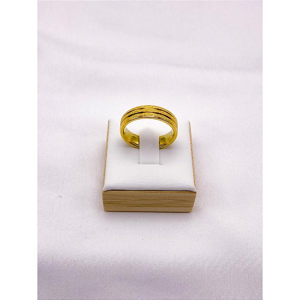 ALIANCA ACO INOXIDAVEL  3 FIOS JATEADA CHANFRADA 6MM - DOURADA (UNIDADE)