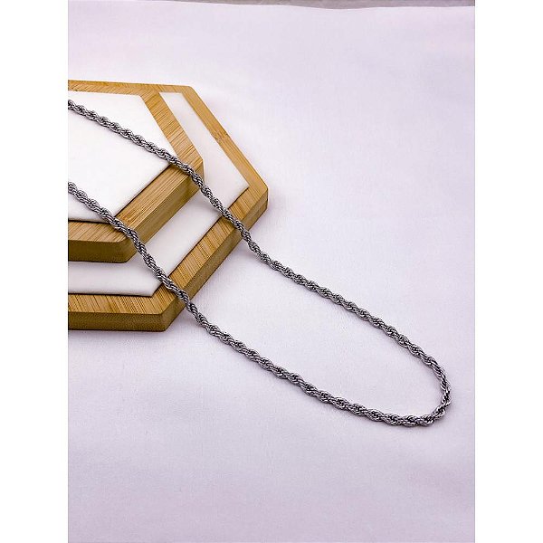 CORRENTE AÇO INOX CORDÃO BAIANO 08MM 60 CM - PRATEADA