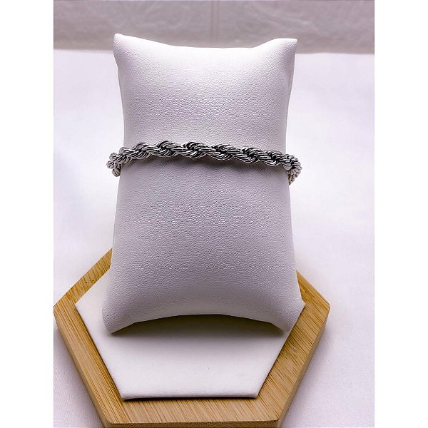 PULSEIRA AÇO INOXIDÁVEL 22CM CORDÃO BAIANO 1.2MM  - PRATEADO