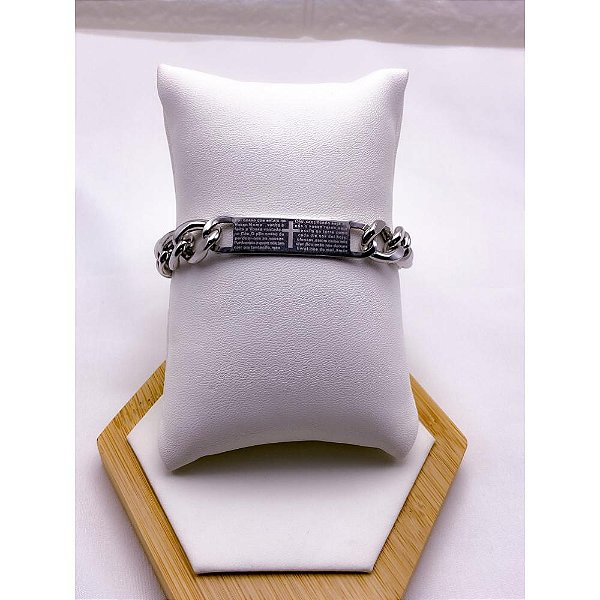 PULSEIRA AÇO INOXIDÁVEL GRUMET 3.0MM  ORAÇÃO PAI NOSSO 22CM - PRATEADA