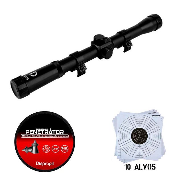 Chumbinho Penetrator 5.5mm+ Luneta 4x20 Dispropil+ Alvos Brinde