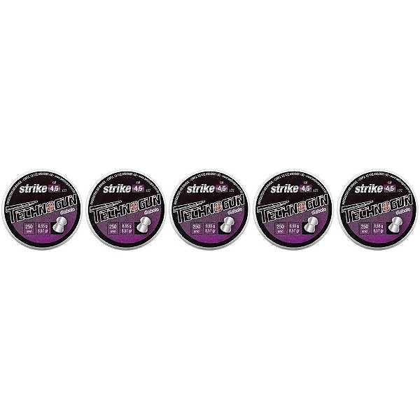 Kit 05 Chumbinhos Technogun Strike 4.5mm 250un.