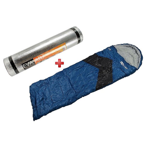 Saco de Dormir Viper Preto e Azul + Isolante Térmico Alu - Nautika