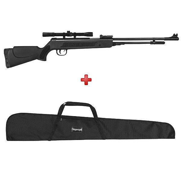 Carabina de Pressão Fixxar Spring Black 5.5mm + Luneta Brinde + Capa Simples Preta 112cm