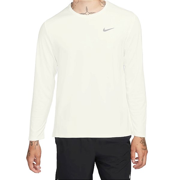 Camiseta Masculina Manga Longa Running UV Branco - Nike