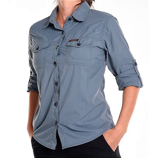 Camisa Hard Safari UV50+ Feminina Cinza Azulado - Hard Adventure