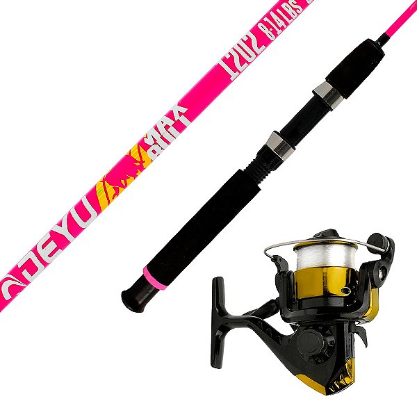 Kit Molinete Fight 200 Dourado + Vara 1,20m 8-14Lbs 2p Rosa