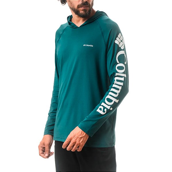 Camiseta Masculina Aurora M/L com Capuz Verde - Columbia