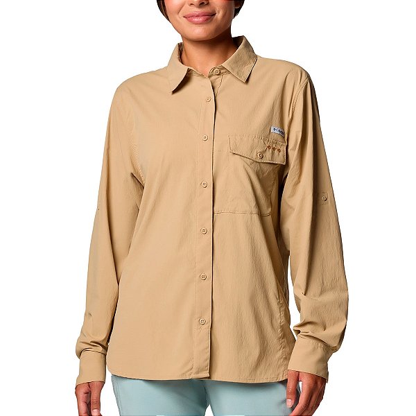 Camisa M/L Feminina Wild Cast Long Sleeve Bege - Columbia