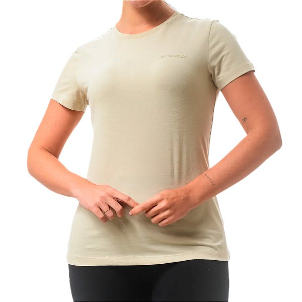 Camiseta Basic Feminina Silk Bege Dark Stone - Columbia