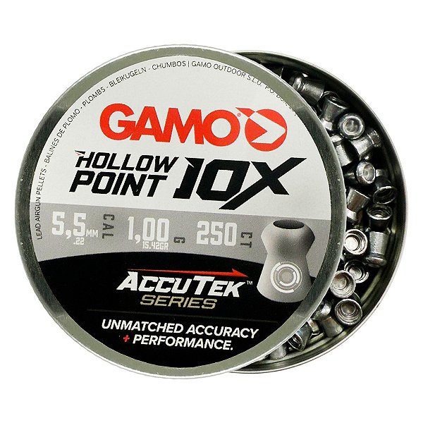Chumbinho Hollow Point 10x Accu Tek 5.5mm 1.00g 15.42Gr 250un - Gamo