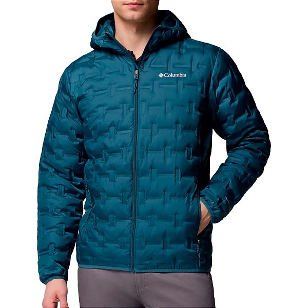 Jaqueta Masculina Delta Ridge II Down Hooded Capuz Everblue Azul Petroleo - Columbia