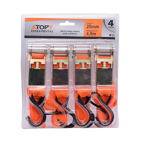 Cinta Para Carga 4.5mX25mm Catraca 4Pçs - Atopy