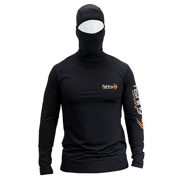 Camiseta Manga Longa Ninja Com Proteção Rosto e Touca Preto - Fishing Company