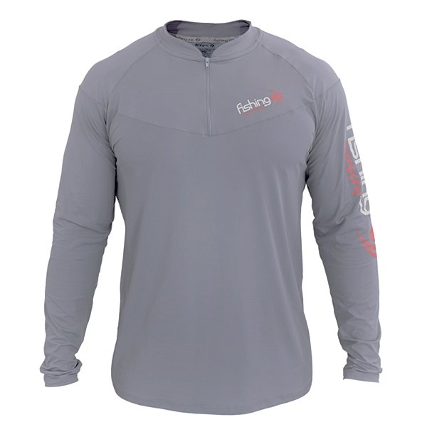 Camiseta Manga Longa Com Proteção UPF50+ Com Ziper Cinza - Fishing Company