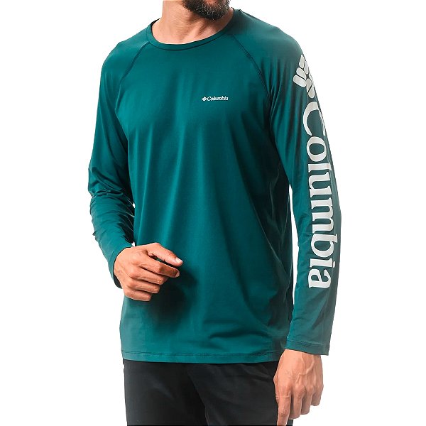 Camiseta Masculina M/L Aurora River Blue Azul - Columbia