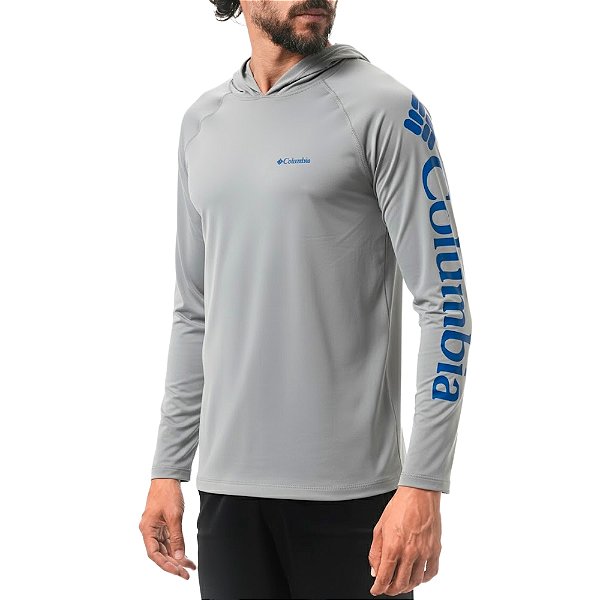 Camiseta Masculina M/L Aurora Com Capuz Cirrus Grey Cinza - Columbia